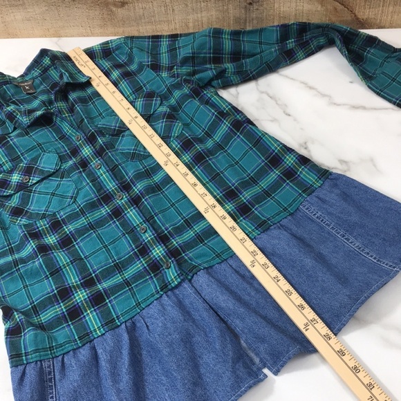 Eddie Bauer Green Blue Plaid Denim Contrast Button Up Shirt‎ Women's Large - Picture 10 of 12